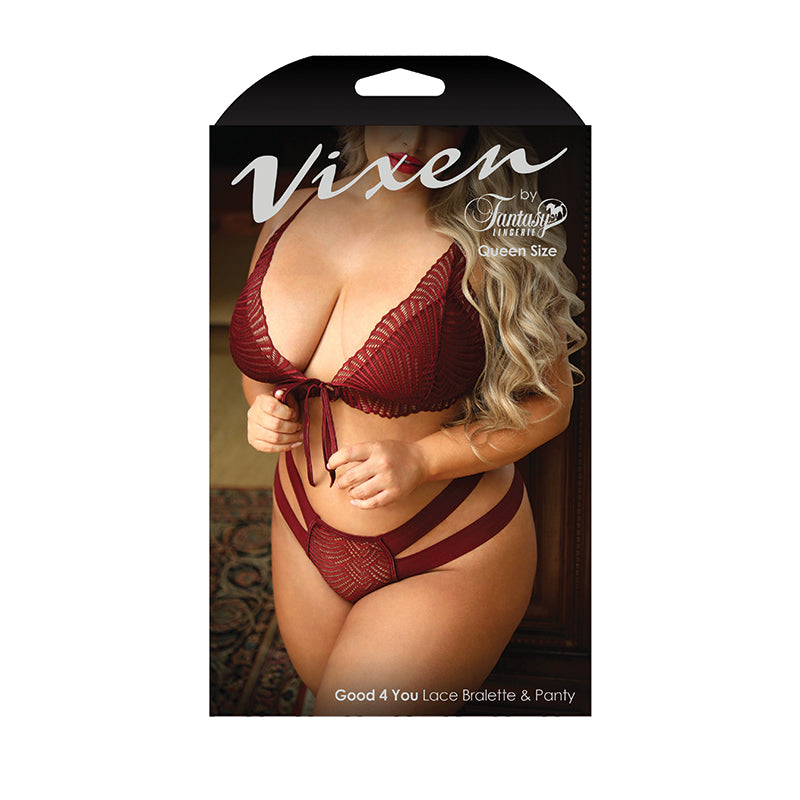 Fantasy Lingerie Vixen Good 4 You Lace Triangle Bralette & Panty Burgundy Queen