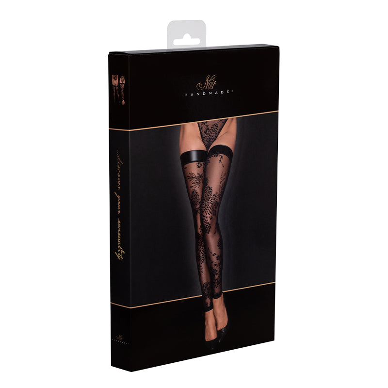 Noir Handmade Tulle Stockings With Patterned Flock Embroidery XXL