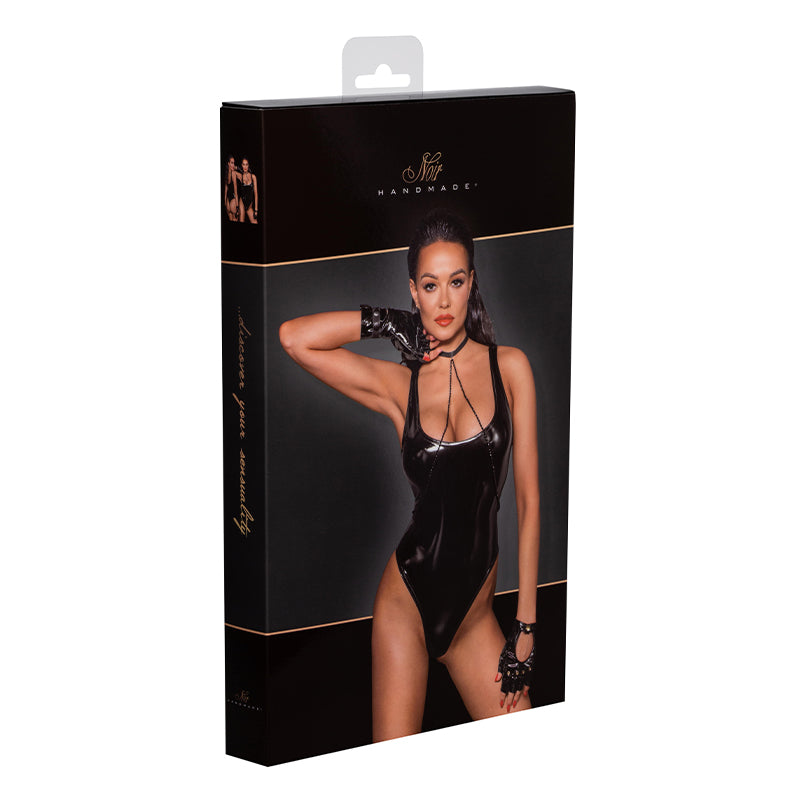 Noir Handmade PVC Bodysuit With High-Cut Bottom Hem L