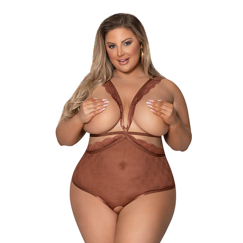 Magic Silk Caramel Kiss Teddy with Open Back Caramel Queen Size