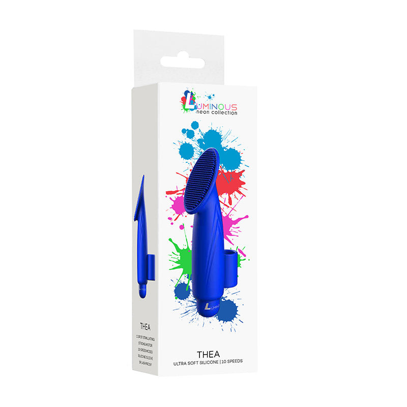 Luminous Thea 10-Speed Bullet Vibrator With Textured Silicone Finger Sleeve Royal Blue