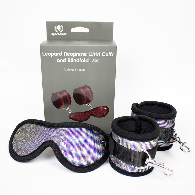 Spartacus Blindfold and Wrist Cuff Kit Neoprene Silver