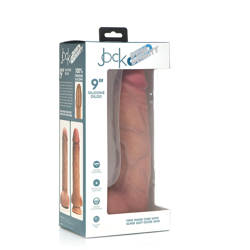 Curve Toys Jock Dual Density 9 in. Silicone Dildo with Balls & Suction Cup Light