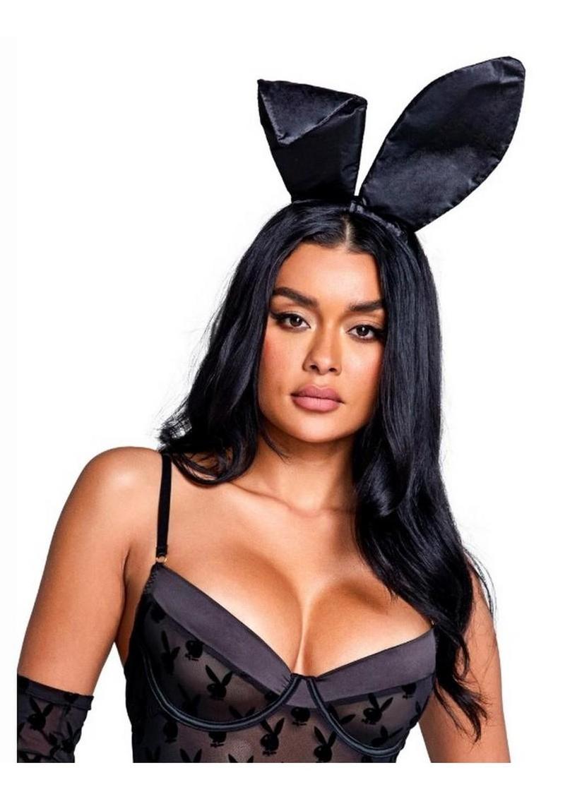Playboy Satin Bunny Ears Blk