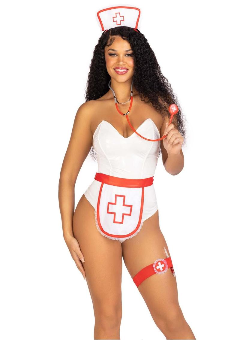 Nurse Costume 5pc Wht/red