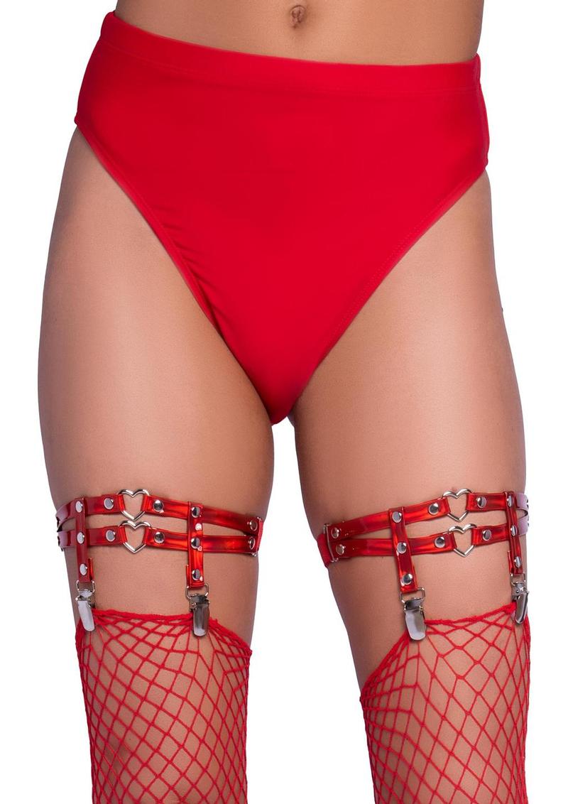 Dual Strap Stud Thighhigh Garter Red Os