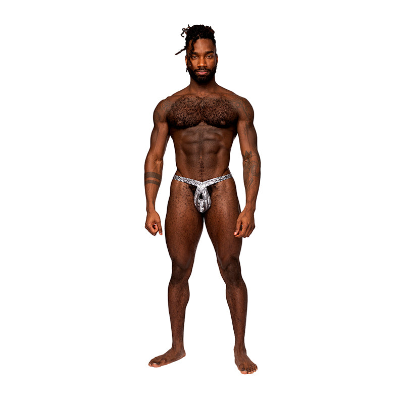 Male Power S'naked Criss Cross Thong Silver/Black L/XL