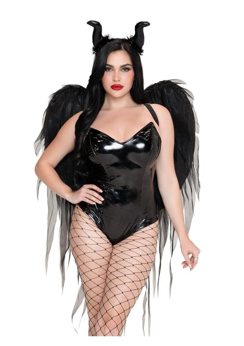 Leg Avenue Dark Enchantress Chiffon Wings and Horn Headband (2 Piece) - O/S - Black