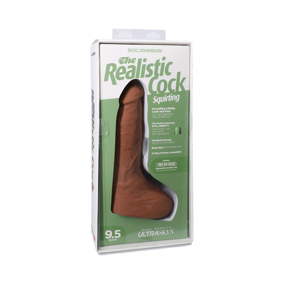 The Realistic Cock Squirting 9.5 in. ULTRASKYN Vac-U-Lock Dildo Caramel