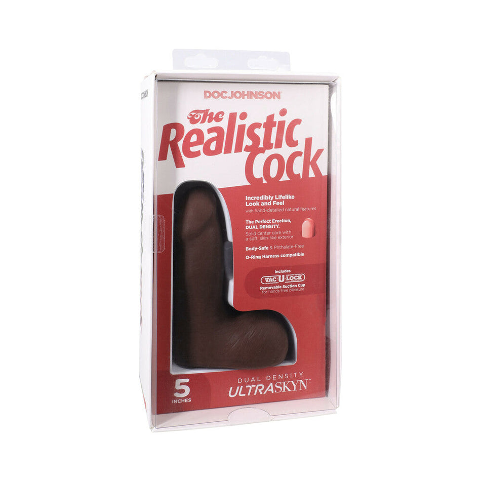 The Realistic Cock 5 in. ULTRASKYN Vac-U-Lock Dildo with Balls Chocolate