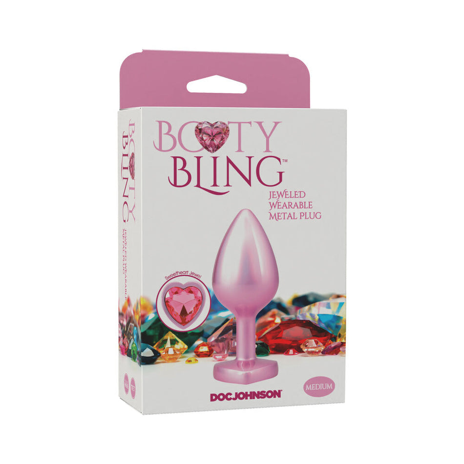 Booty Bling Heart Diamond Jeweled Metal Plug Pink Medium