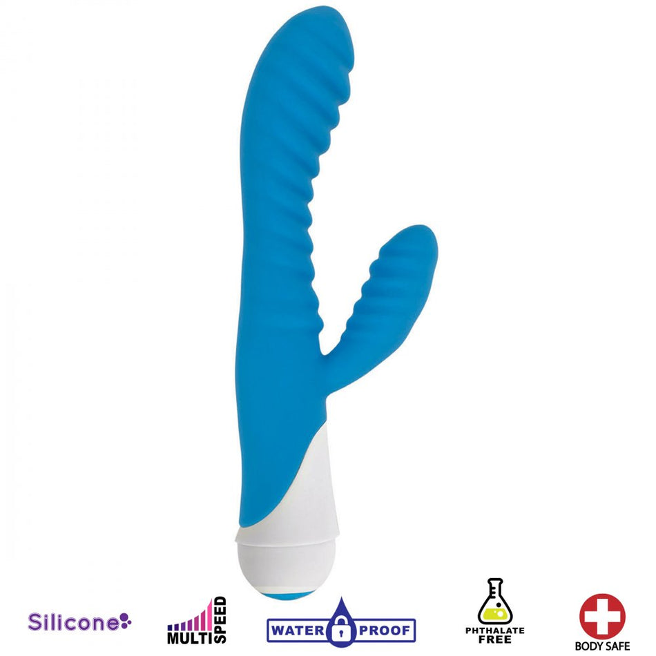 Celia 20x Ribbed Silicone Rabbit Vibe- Blue, Pink, and Purple